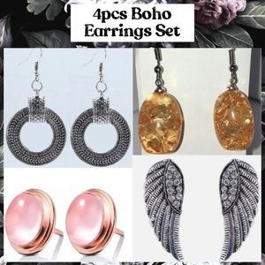 4x Trendy Fashion Earrings Angel Wings Stud Dangle